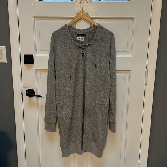 Prana Cozy Up Terry Dress XL Gray Hemp UV Lace Up Neck Sweatshirt pockets - Picture 3 of 6